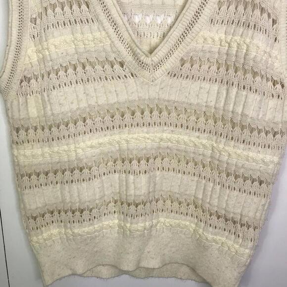 Zara Sweater Vest Womens Small Pointelle Knit Academia Oversized Deep V Neck - Picture 4 of 7